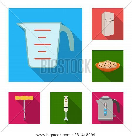 Kitchen Equipment Flat Icons In Set Collection For Design. Kitchen And Accessories Vector Symbol Sto
