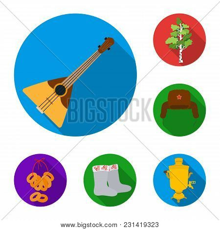 Country Russia, Travel Flat Icons In Set Collection For Design. Attractions And Features Vector Symb
