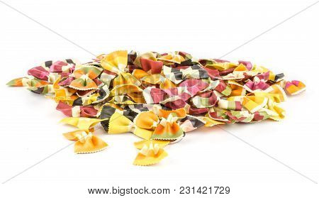 Farfalle Pasta With Vegetables Stack Isolated On White Background Raw Classic Traditional Italian