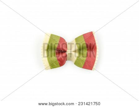 Farfalle Pasta With Green Spinach And Red Beet Isolated On White Background Top View One Raw Classic