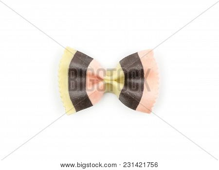 Farfalle Pasta With Black Cuttlefish Ink And Red Beet Isolated On White Background Top View One Raw 