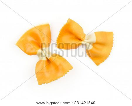 Farfalle Pasta With Orange Carrot Isolated On White Background Top View Two Raw Classic Traditional 