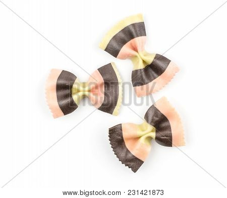 Farfalle Pasta With Black Cuttlefish Ink And Red Beet Isolated On White Background Top View Three Ra