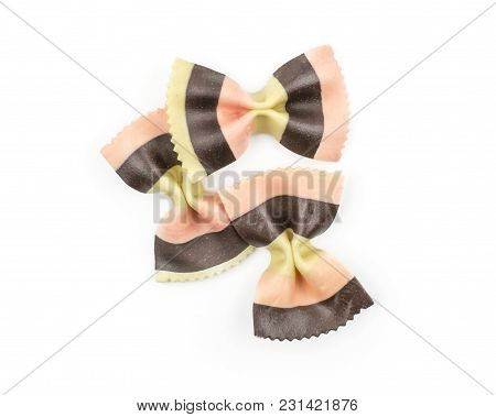 Farfalle Pasta With Black Cuttlefish Ink And Red Beet Isolated On White Background Top View Three Ra