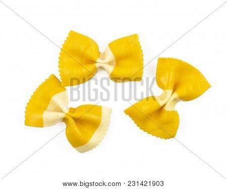 Farfalle Pasta With Curcuma Isolated On White Background Top View Three Raw Classic Traditional Ital