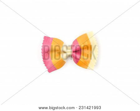 Farfalle Pasta With Orange Carrot And Red Beetroot Isolated On White Background Top View One Raw Cla