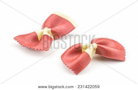 Farfalle Pasta With Red Beet And Paprika Isolated On White Background Two Raw Classic Traditional It