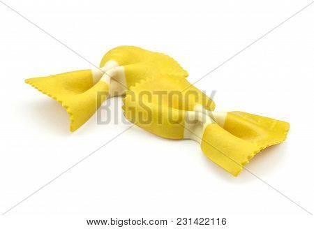 Farfalle Pasta With Curcuma Isolated On White Background Two Raw Classic Traditional Italian Yellow