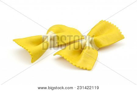 Farfalle Pasta With Curcuma Isolated On White Background Raw Classic Traditional Italian Yellow Two 