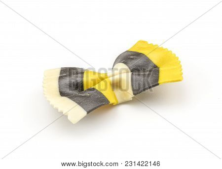 Farfalle Pasta With Curcuma And Cuttlefsh Ink Isolated On White Background One Raw Classic Tradition