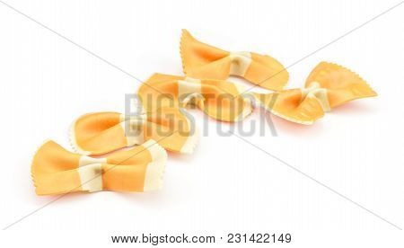 Farfalle Pasta With Orange Carrot Isolated On White Background Five Raw Classic Traditional Italian