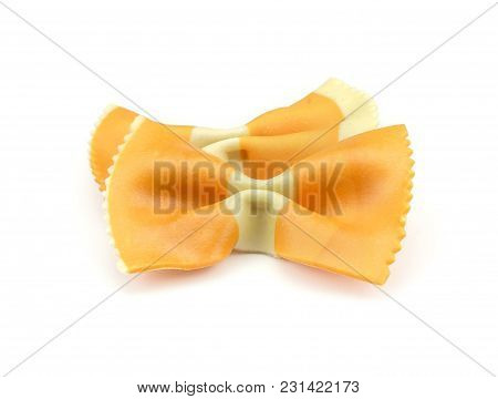 Farfalle Pasta With Orange Carrot Isolated On White Background Raw Classic Traditional Italian Two P
