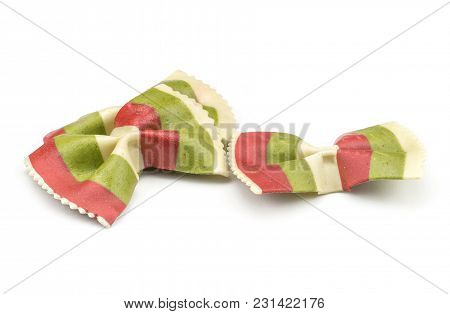 Farfalle Pasta With Green Spinach And Orange Carrot Isolated On White Background Three Raw Classic T