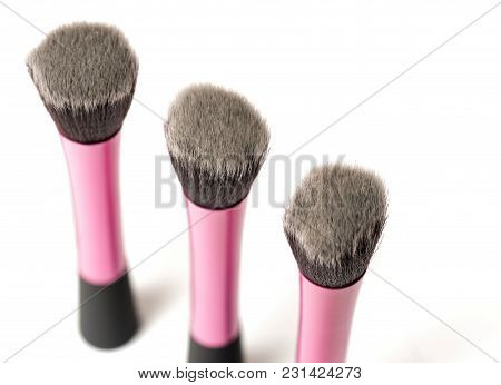Cosmetic Stippling Brush Used For Applying Makeup On Face. Selective Focus