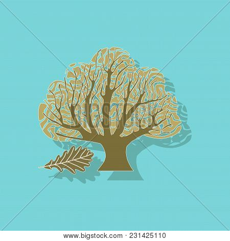 Paper Sticker On Stylish Background Of Plant Quercus