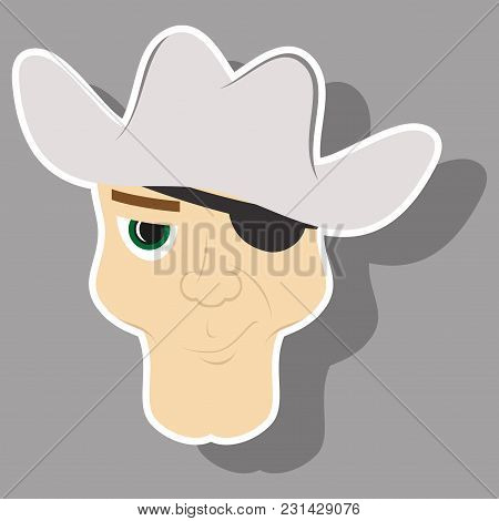 Portrait Man In Cowboy Hat. Sticker Illustration