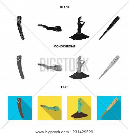 Zombies And Attributes Black, Flat, Monochrome Icons In Set Collection For Design. Dead Man Vector S