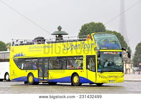 Paris, France - August 8, 2014: Touristic City Bus Ayats Bravo In The City Street.