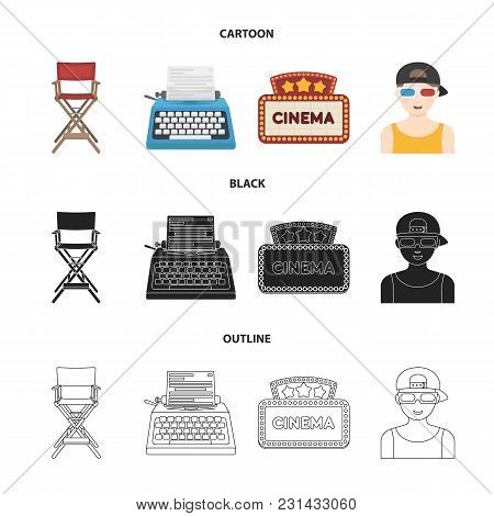 Chair Of The Director, Typewriter, Cinematographic Signboard, Film-man. Films And Cinema Set Collect