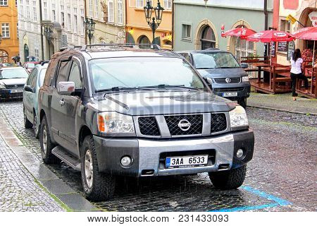 Prague, Czech Republic - July 21, 2014: Off-road Car Nissan Armada In The City Street.