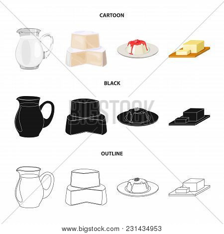 Milk, Calcium, Product, Food .milk Product And Sweet Set Collection Icons In Cartoon, Black, Outline