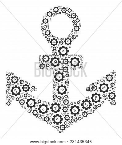 Anchor Mosaic Of Vector Gears. Vector Gear Wheel Elements Are Combined Into Anchor Shape.