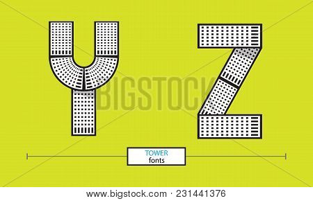 Vector Graphic Alphabet In A Set Y,z, With Tower Line Design Style