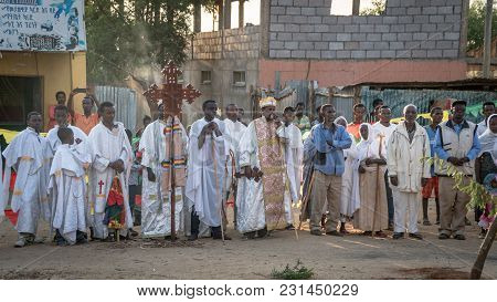 Turmi, Ethiopia - September 2017: Unidentified Ethiopian People Celebrating The Meskel Festival In E