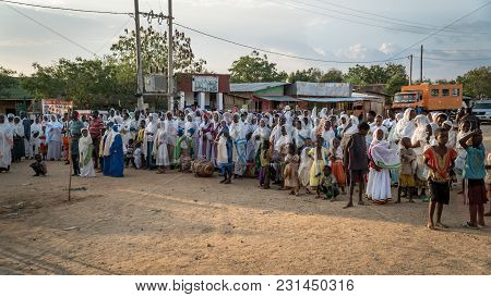Turmi, Ethiopia - September 2017: Unidentified Ethiopian People Celebrating The Meskel Festival In E