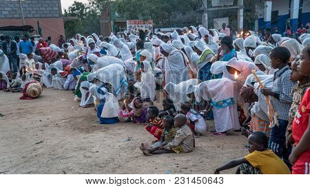 Turmi, Ethiopia - September 2017: Unidentified Ethiopian People Celebrating The Meskel Festival In E