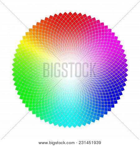 Color Wheel Or Circle With Graded Coloristic Shade Variations Round Table. Pickable Color Plates Rea