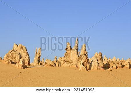 The Pinnacles, An Area Of Eroded Limestone Formations In Nambung National Park, North Of Perth In We