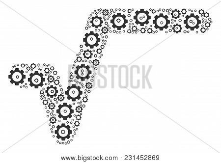 Sqrt Mosaic Of Cogs. Vector Gearwheel Pictograms Are Organized Into Sqrt Composition.