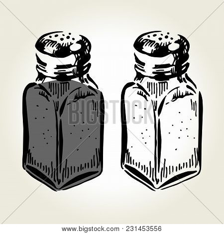 Hand Drawn Salt And Pepper Shakers On White Background. Vector Illustration