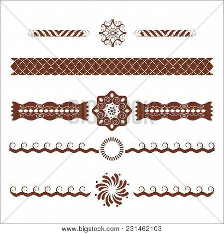 Set Of Decorative Seamless Borders With Abstract Floral Elements. Vector Illustration.