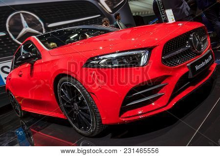 Geneva, Switzerland - March 7, 2018: Mercedes Benz A200 Car Presented At The 88th Geneva Internation