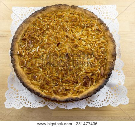 Delicious Almond Tart With Thin Crust And Caramelized Top.