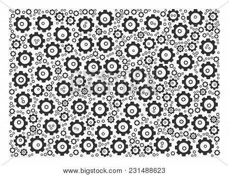 Filled Rectange Collage Of Gear Icons. Vector Cog Wheel Symbols Are Grouped Into Filled Rectange Mos