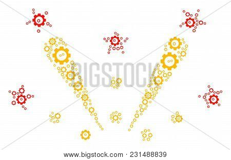 Fireworks Explosion Mosaic Of Tooth Gears. Vector Cogwheel Symbols Are Composed Into Fireworks Explo