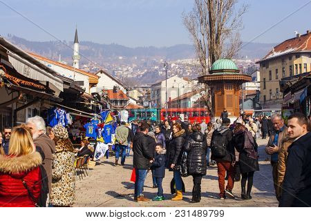 Sarajevo, Bosnia-erzegovina - February, 16: View Of The Bascarsija Historic District In Sarajevo - B