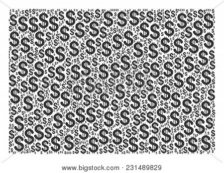 Filled Rectange Collage Of Dollars. Vector Dollar Currency Symbols Are Composed Into Filled Rectange