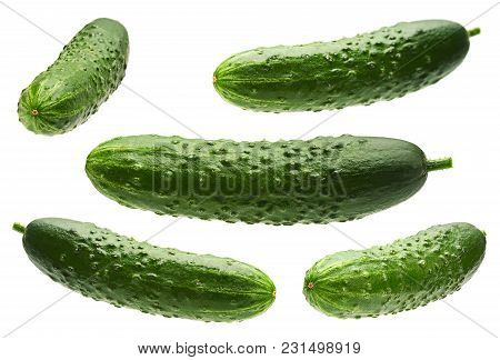 Cucumber Sloseup Set Isolated On White Background