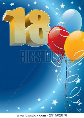 Background With Design Elements. The Poster Or Invitation For The Eighteenth Anniversary