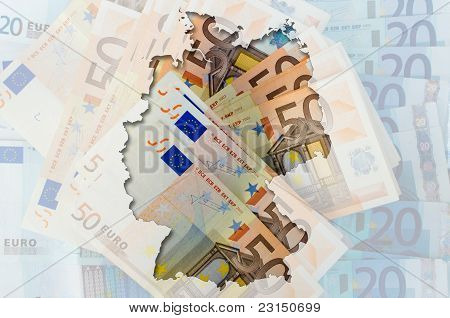 Anahat arka plan şeffaf Euro banknot ile Almanya Haritası