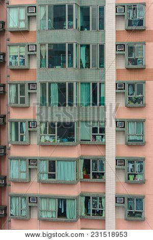 Windows Of Apartmens In Hong Kong, China