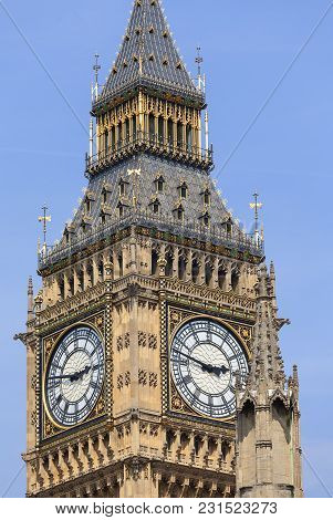 Big Ben, Clock Tower Of The Palace Of Westminster, London, United Kingdom, England. The Tower Is Off