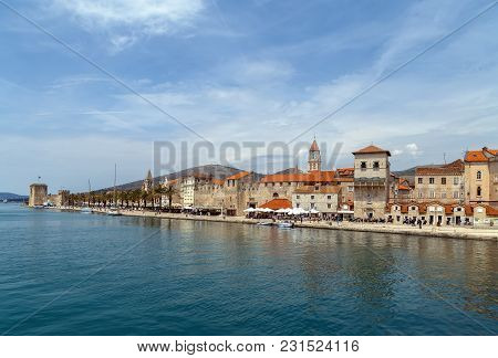 Panoramic View Of Trogir Old Town From Ciovo Bridge, Croatia