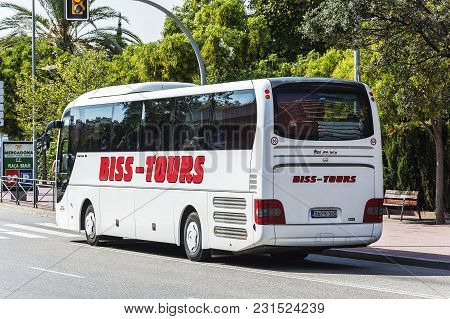 Spain, Lloret De Mar-september 22, 2017: Bus Of Biss Tours Travel Company. The Company Provides Tour