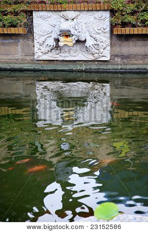 Dragon Water Spout Shanghai Yuyuan Garden With Reflections China