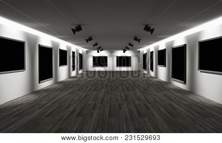 3d Art Gallery Blank Faces And Spot Lights